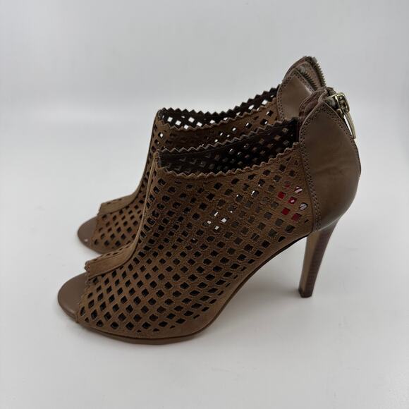 Marc Fisher Peddle Perforated Heels Womens 5.5M Brown Open Toe Back Zip Designer - Picture 1 of 10